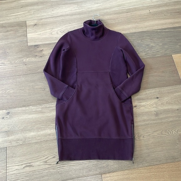 Athleta Cozy Karma Funnel Neck Sweatshirt Dress Purple/Spiced Cabernet Sz.M Tall - Picture 4 of 16